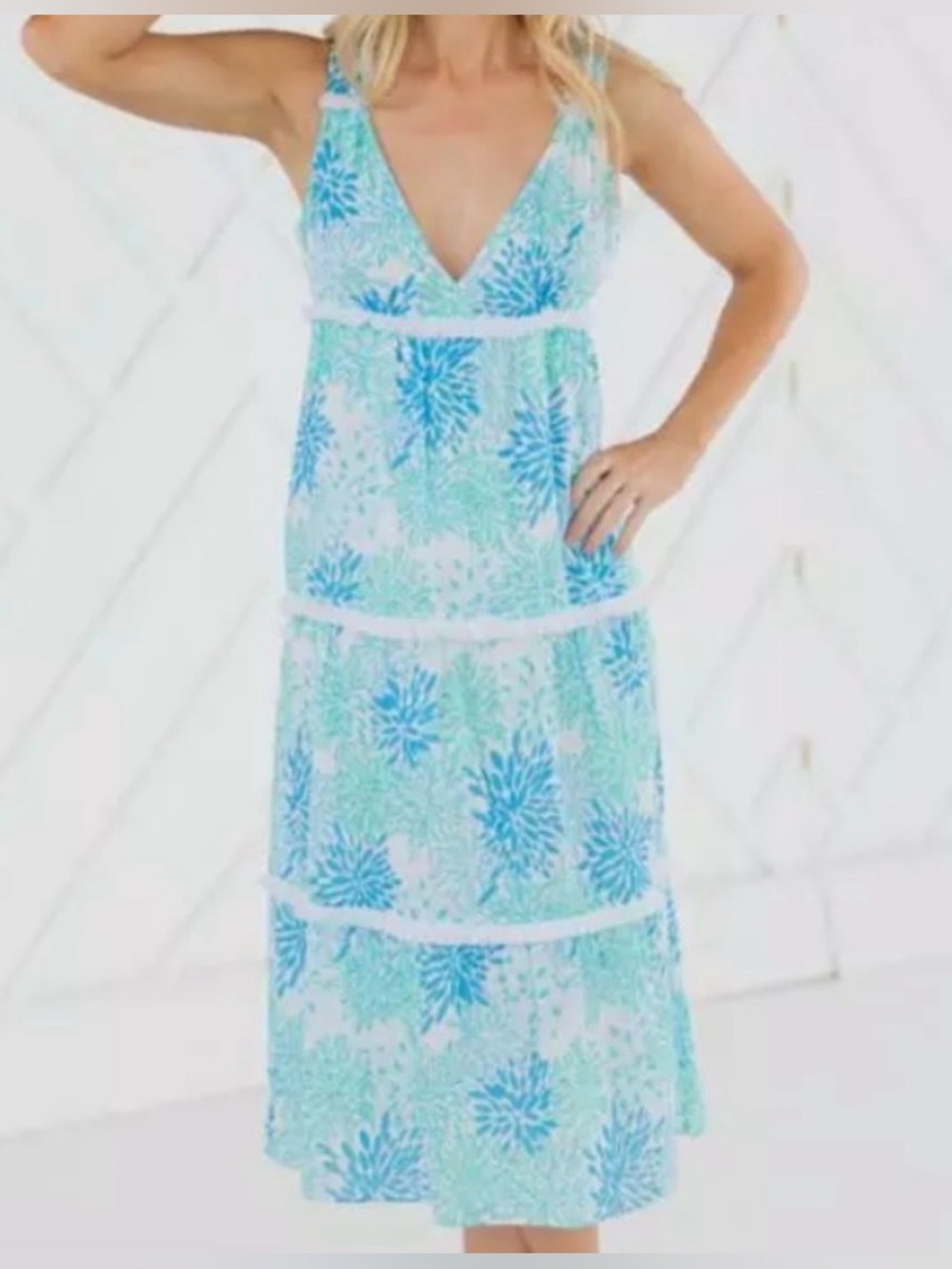 Sail to Sable Teal and Blue Floral Tiered Maxi Dress